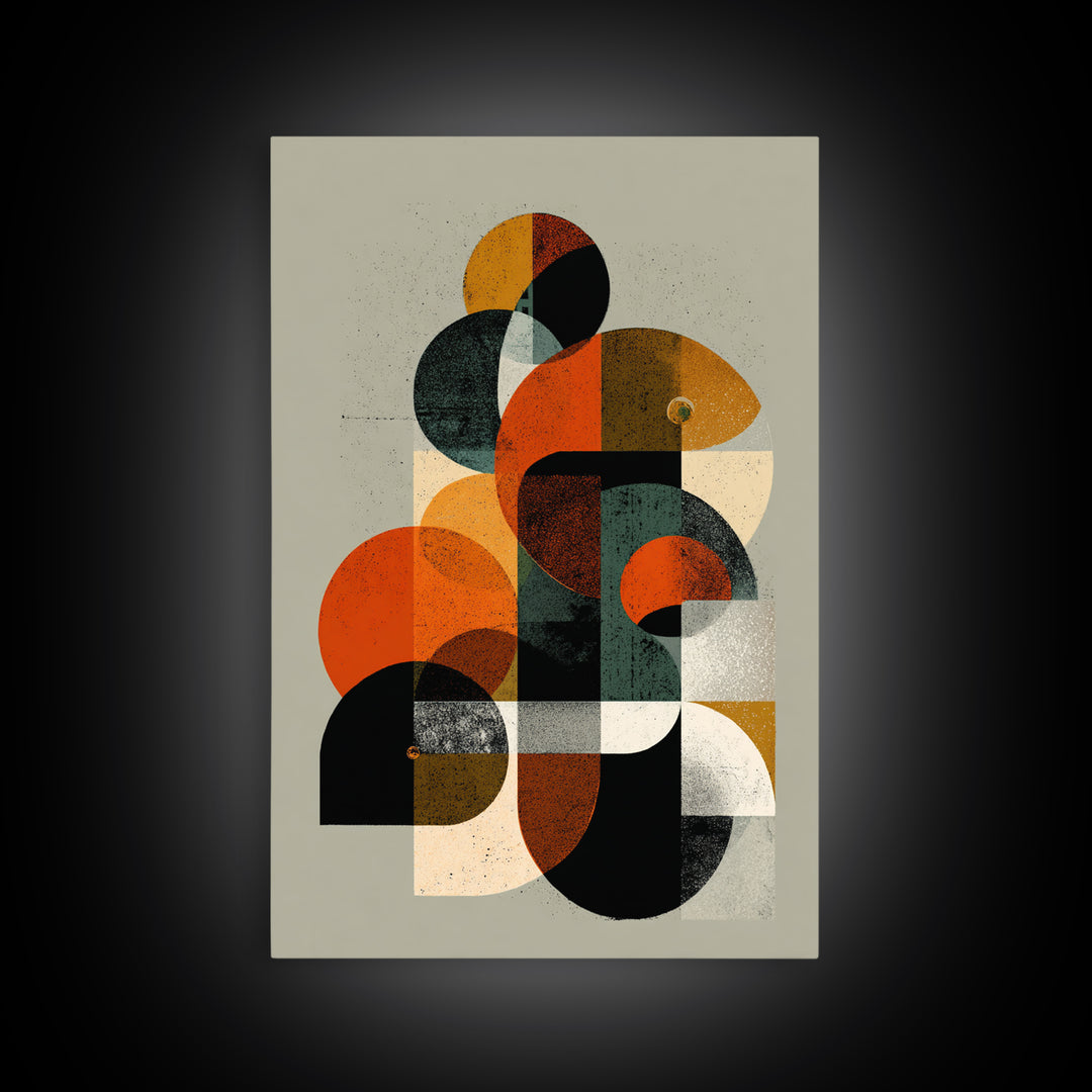 Orange Teal Midcentury Geometric Abstract Canvas Print, Modern Wall Art, Bauhaus Shapes, Retro MCM Home Decor Poster Gift
