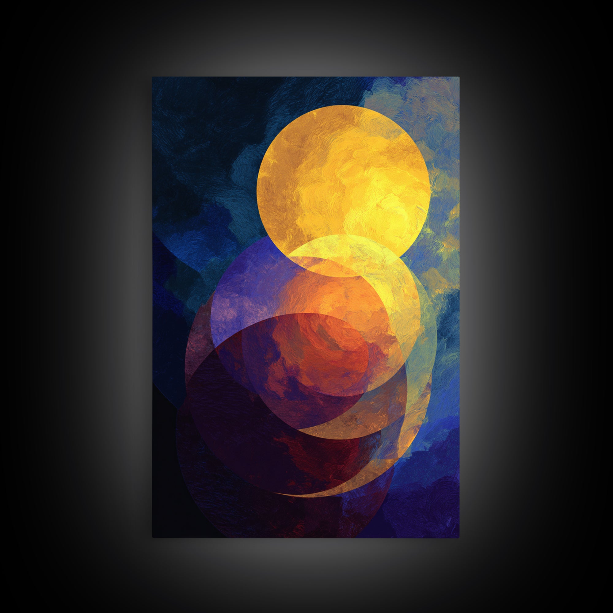 Golden Celestial Circles Abstract Wall Art, Midcentury Modern Art Print, Retro Geometric Decor, Blue Orange MCM Home Decor