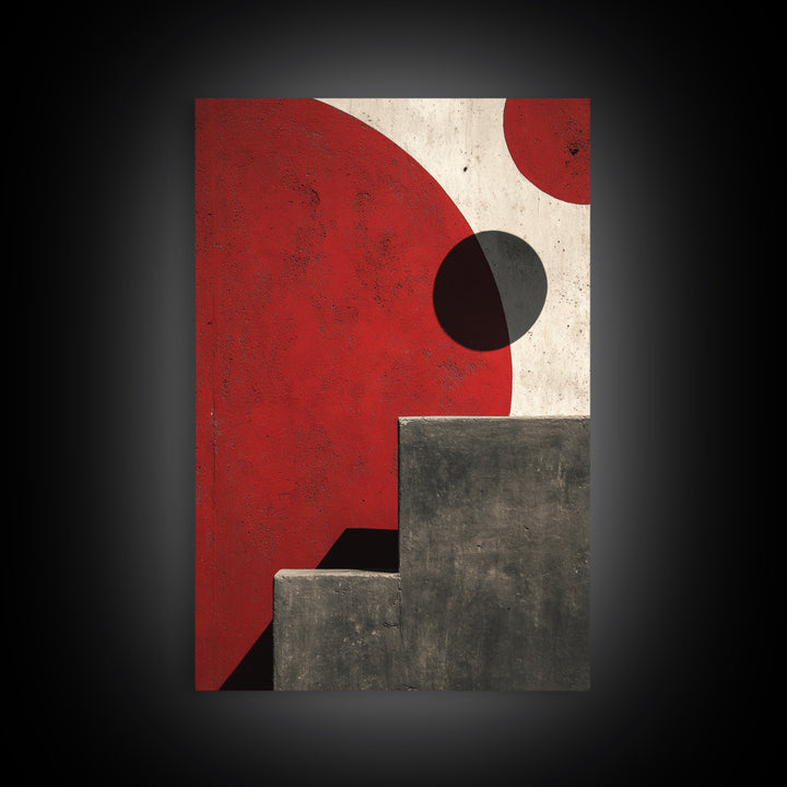 Red Sun Architectural Shapes Wall Art, Midcentury Modern Abstract Print, Bauhaus Poster, Minimalist Geometric Home Decor