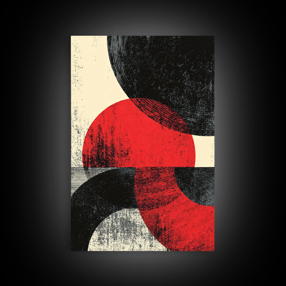 Red Black Half Moon Abstract Wall Art, Midcentury Modern Print, Retro Geometric Poster, Minimalist Bauhaus MCM Home Decor