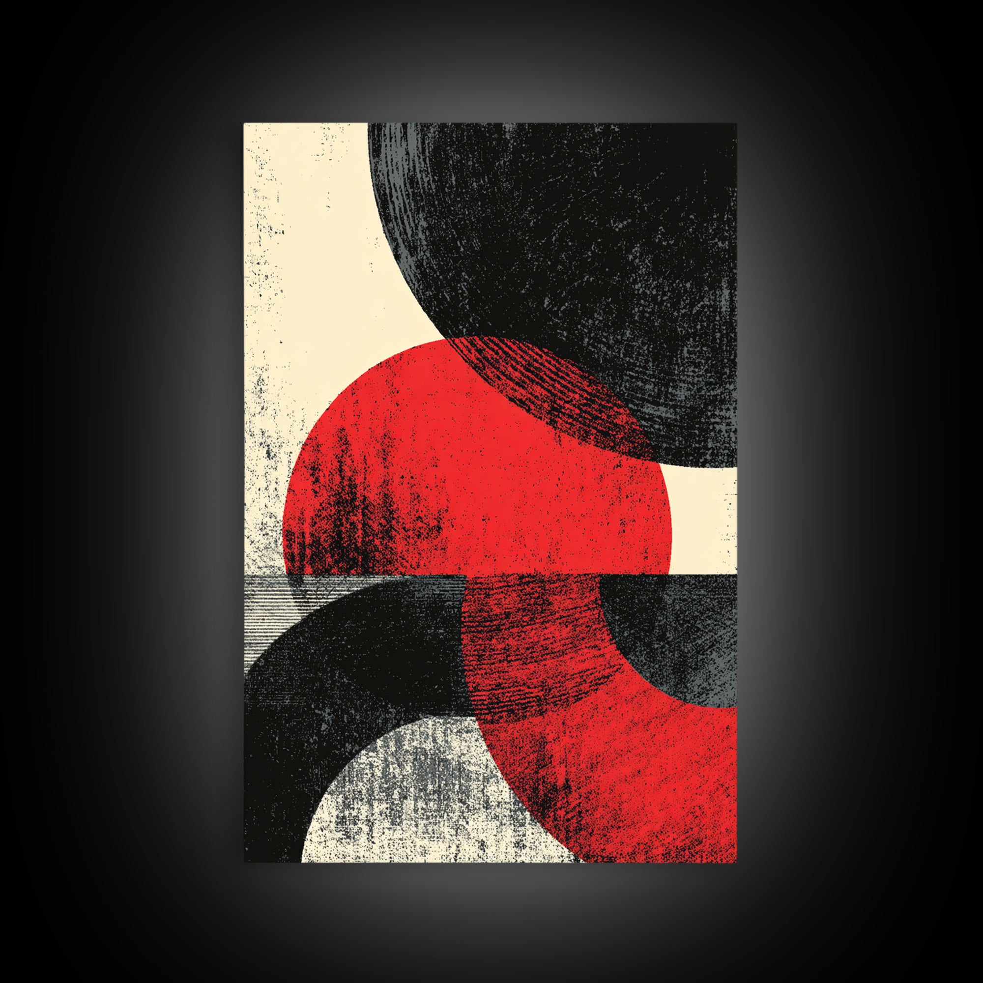 Red Black Half Moon Abstract Wall Art, Midcentury Modern Print, Retro Geometric Poster, Minimalist Bauhaus MCM Home Decor
