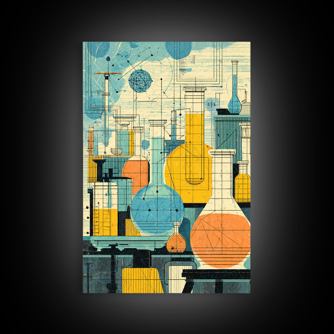 Retro Science Laboratory Glassware Wall Art, Midcentury Modern Art Print, Chemistry Poster, Atomic Office Decor, MCM Decor