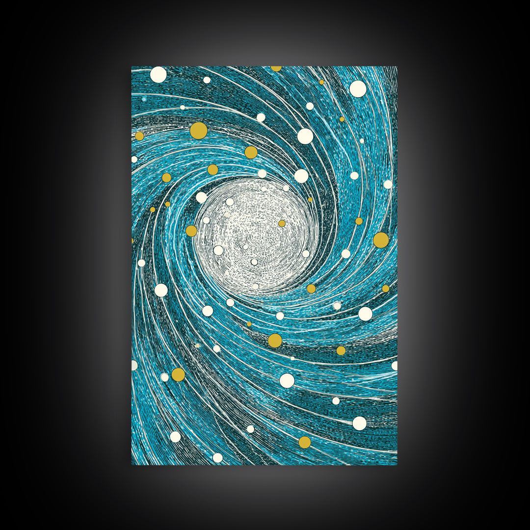 Turquoise Spiral Galaxy Wall Art, Cosmic Abstract Art Print, Modern Geometric Wall Decor, Space Poster, Blue Gold Decor Gift
