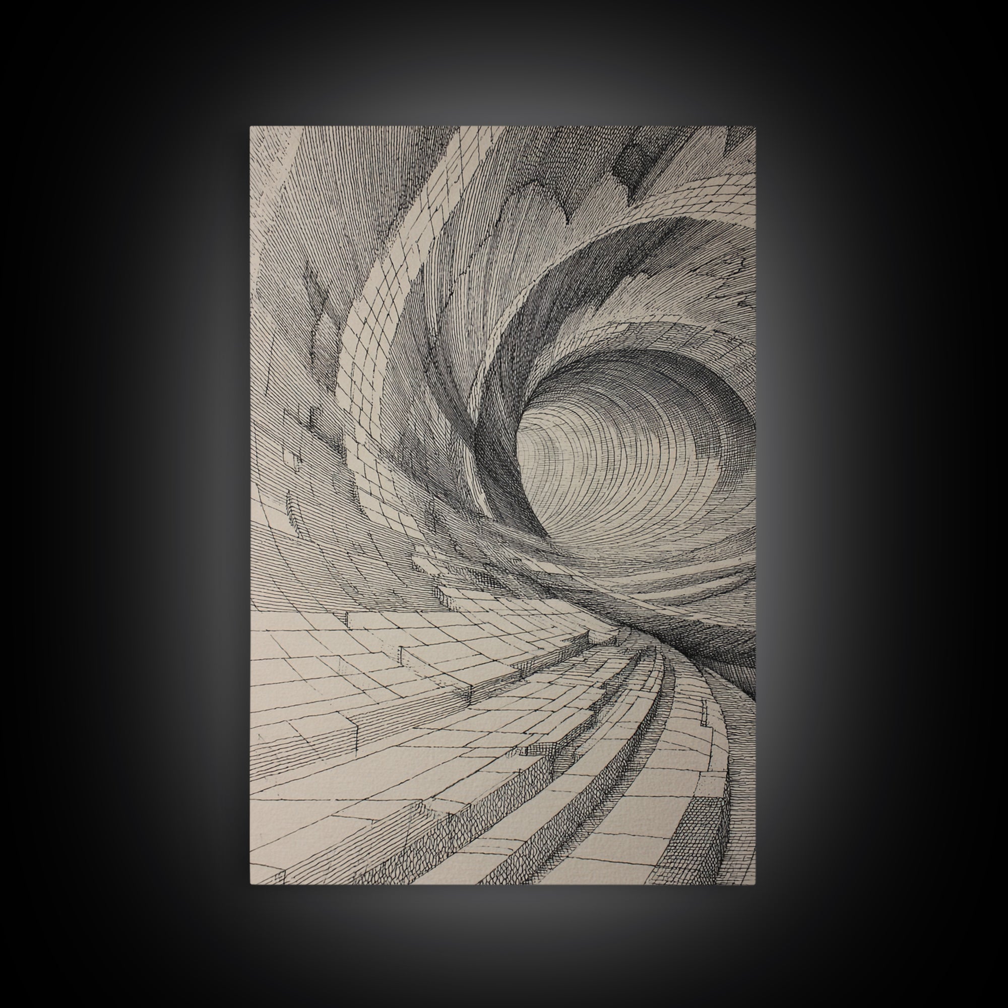 Architectural Tunnel Perspective Canvas Print, Modern Abstract Wall Art, Black Beige Geometric Lines, Office Decor Gift Print