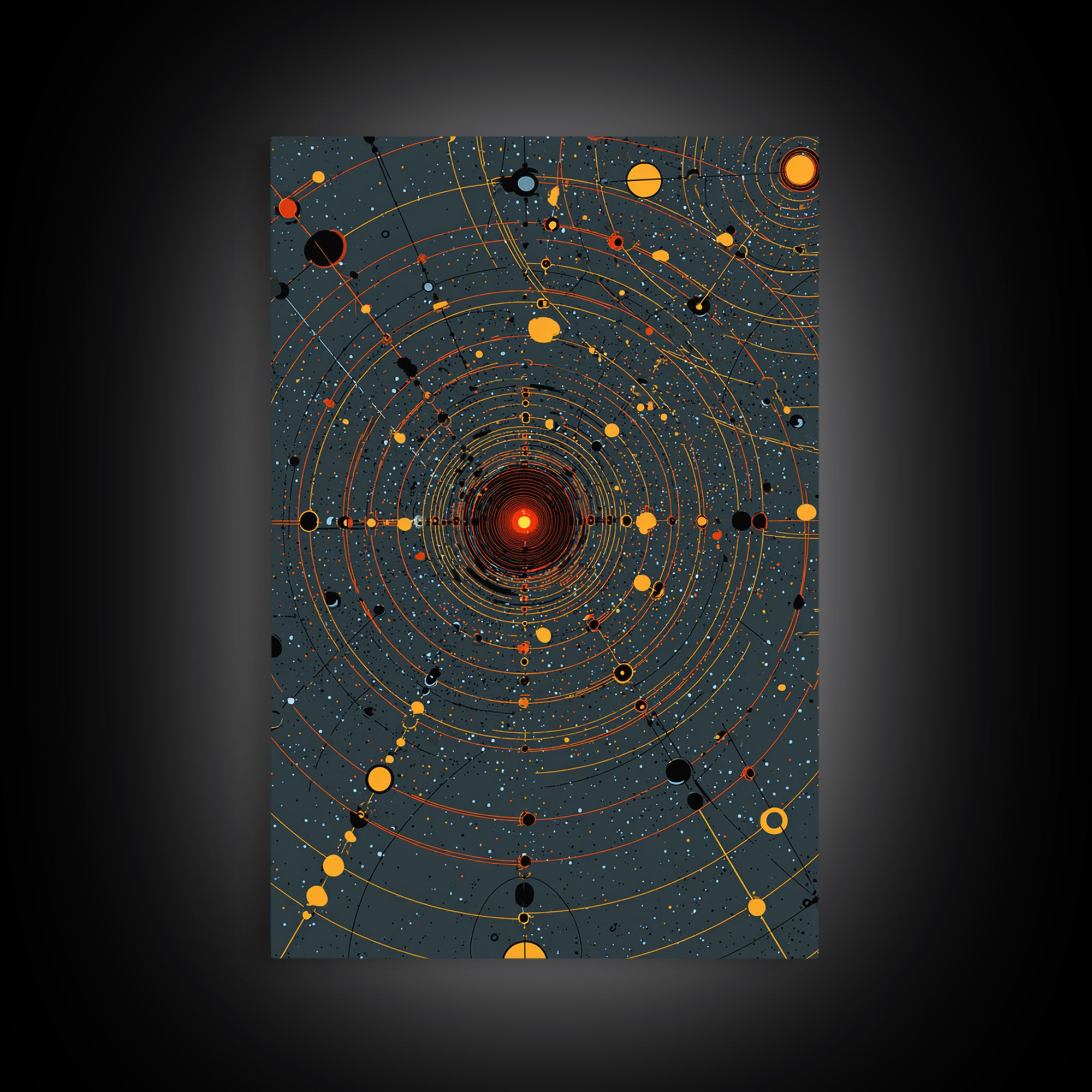 Orange Orbital Solar System Canvas Print, Midcentury Space Wall Art, Atomic Retro Poster, Modern Office Decor, Sci Fi Art