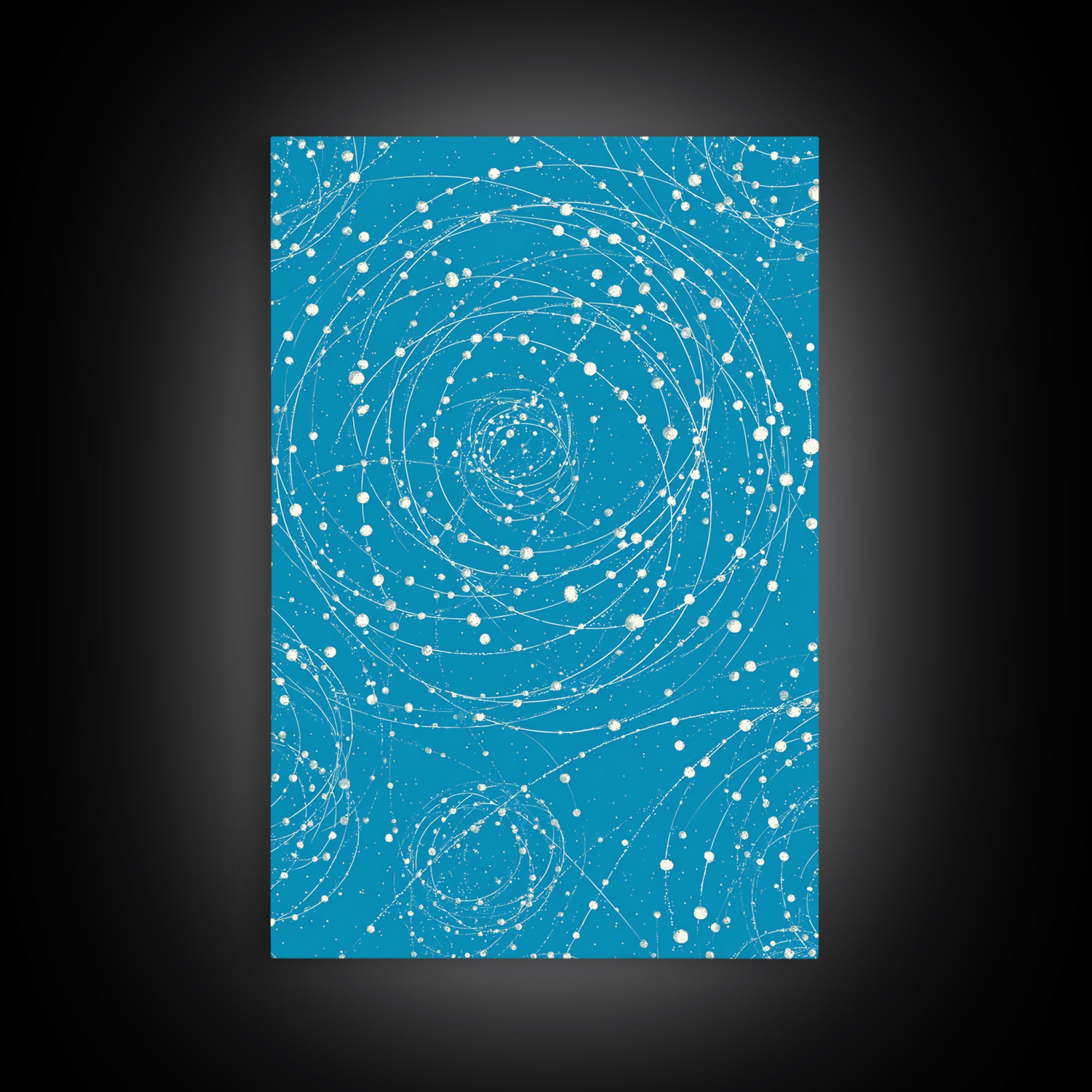 Turquoise Spiral Orbit Dots Wall Art, Midcentury Modern Art Print, Atomic Retro Decor, Space Abstract Art For Bedroom Decor