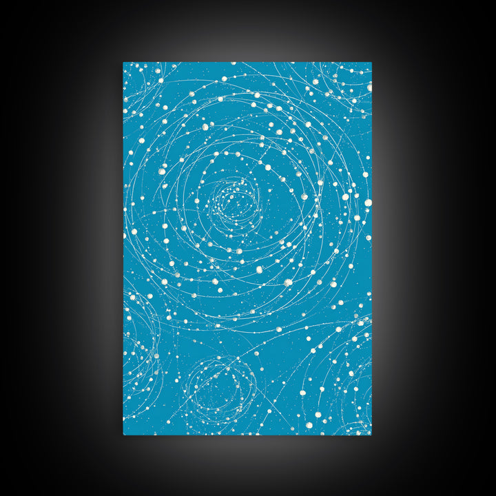 Turquoise Spiral Orbit Dots Wall Art, Midcentury Modern Art Print, Atomic Retro Decor, Space Abstract Art For Bedroom Decor