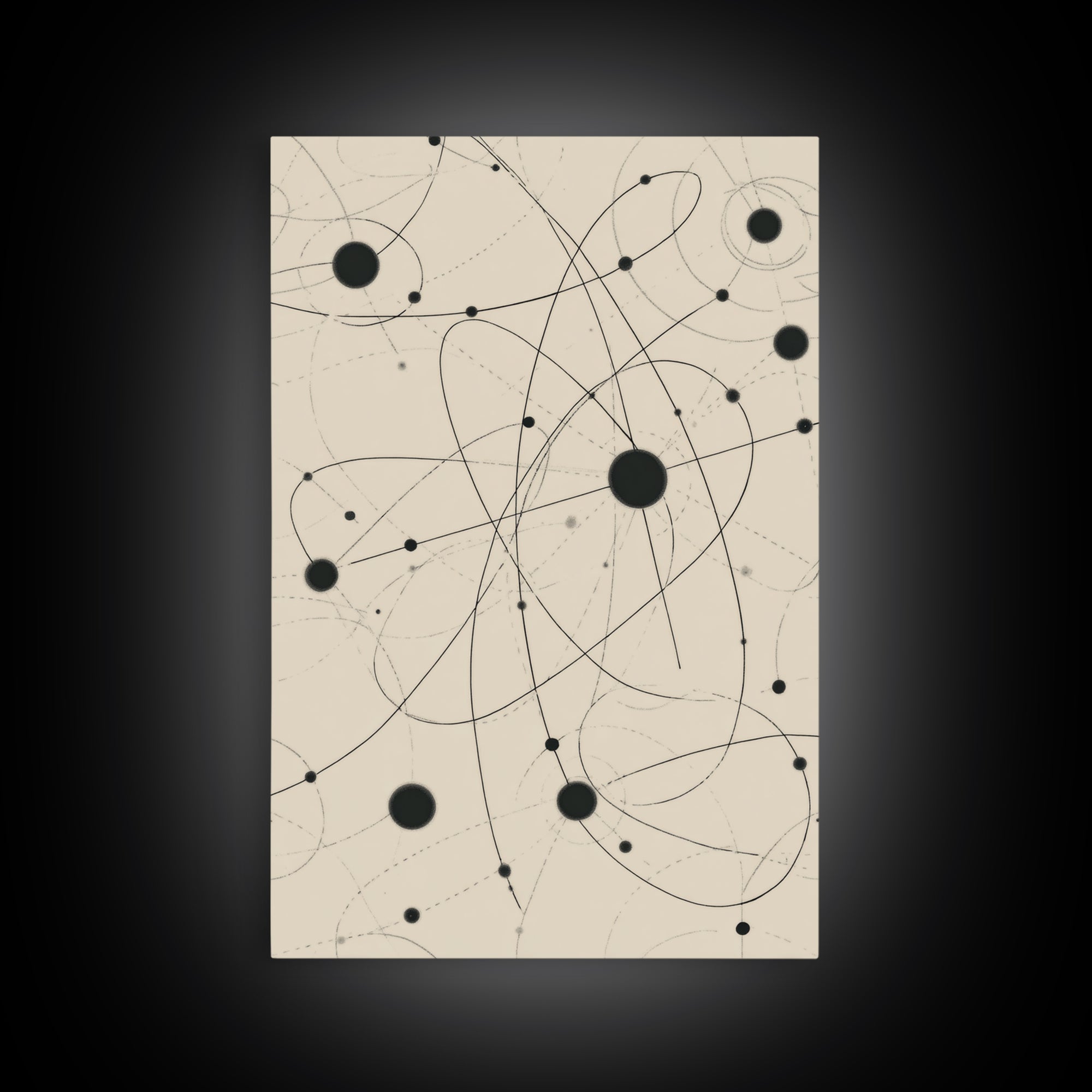Beige Atomic Orbit Lines Canvas Print, Midcentury Modern Art Print, Geometric Wall Art, Retro Science Decor For Office Space