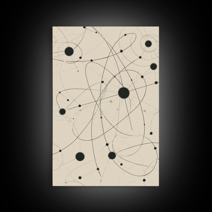 Beige Atomic Orbit Lines Canvas Print, Midcentury Modern Art Print, Geometric Wall Art, Retro Science Decor For Office Space