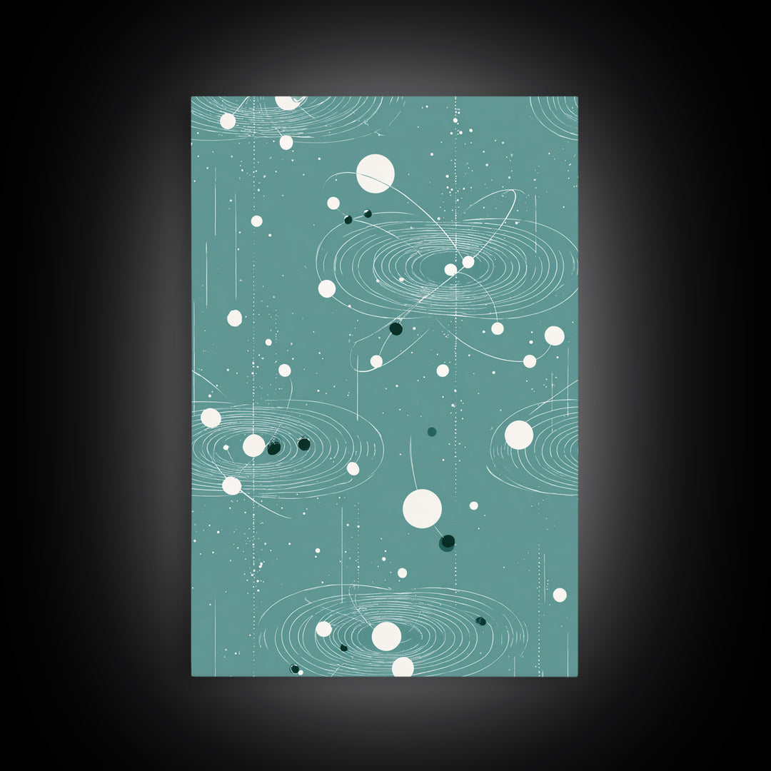 Teal Orbital Rings And Dots Wall Art, Midcentury Modern Abstract Art, Atomic Retro Poster, Space Decor For Living Room Decor