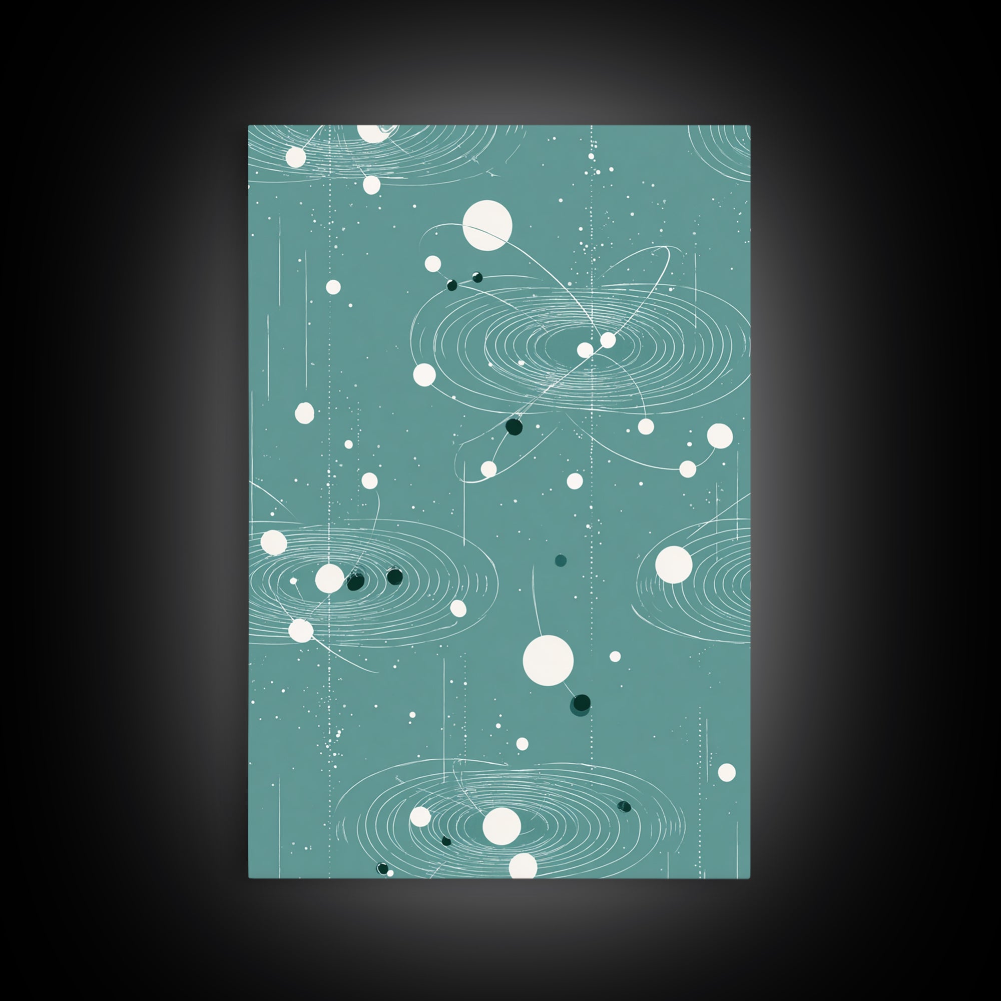 Teal Orbital Rings And Dots Wall Art, Midcentury Modern Abstract Art, Atomic Retro Poster, Space Decor For Living Room Decor