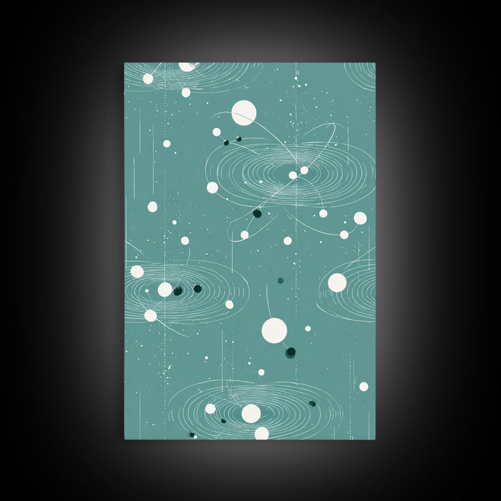 Teal Orbital Rings And Dots Wall Art, Midcentury Modern Abstract Art, Atomic Retro Poster, Space Decor For Living Room Decor