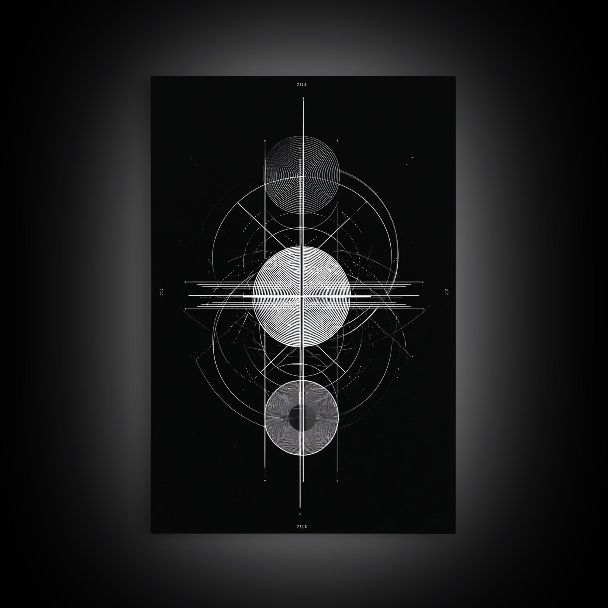 Monochrome Planet Alignment Diagram Wall Art, Modern Geometric Art Print, Midcentury Atomic Decor, Black Space Poster Print