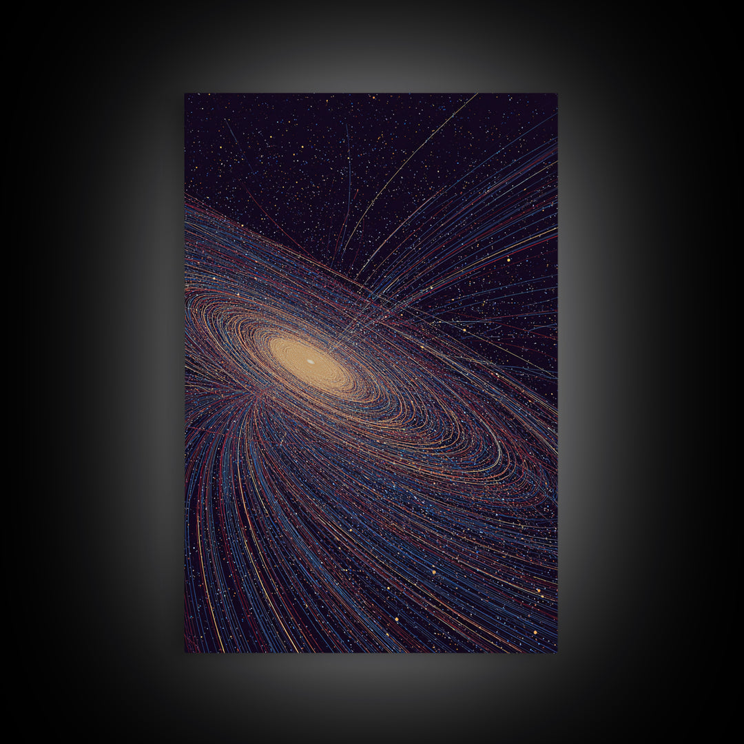 Golden Spiral Galaxy Lines Canvas Print, Modern Abstract Art Print, Cosmic Retro Wall Art, Space Decor For Living Room Decor
