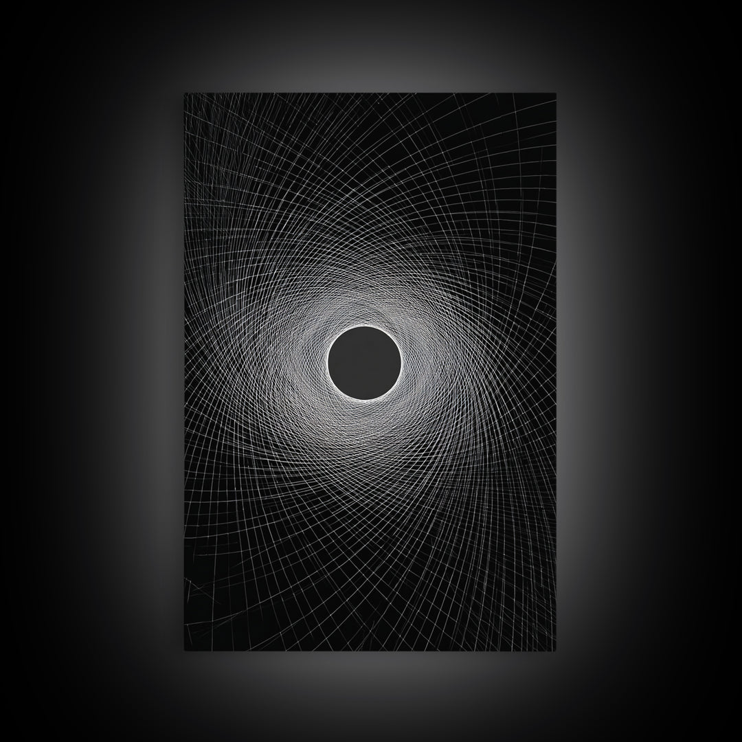 Black Vortex Spiral Grid Wall Art, Modern Abstract Art Print, Geometric Wall Decor, Space Abstract Poster For Office Decor