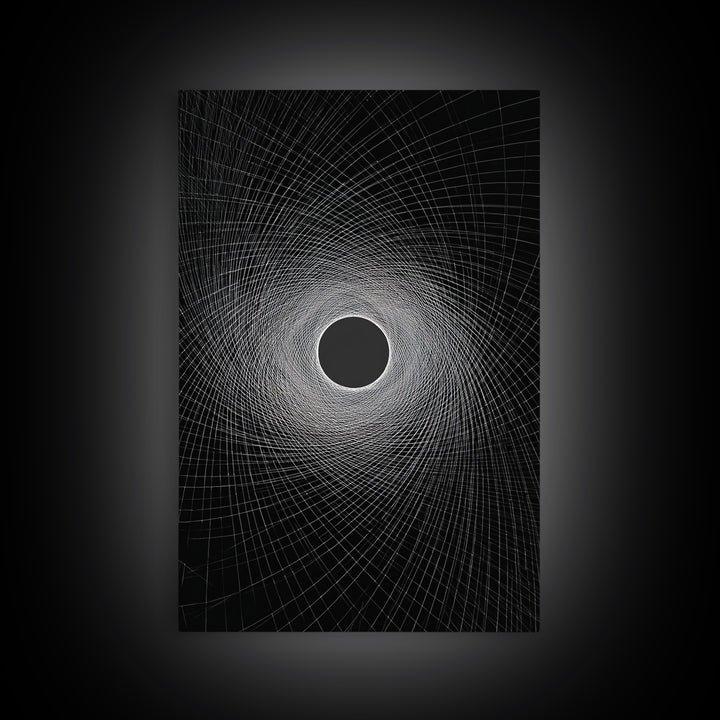 Black Vortex Spiral Grid Wall Art, Modern Abstract Art Print, Geometric Wall Decor, Space Abstract Poster For Office Decor
