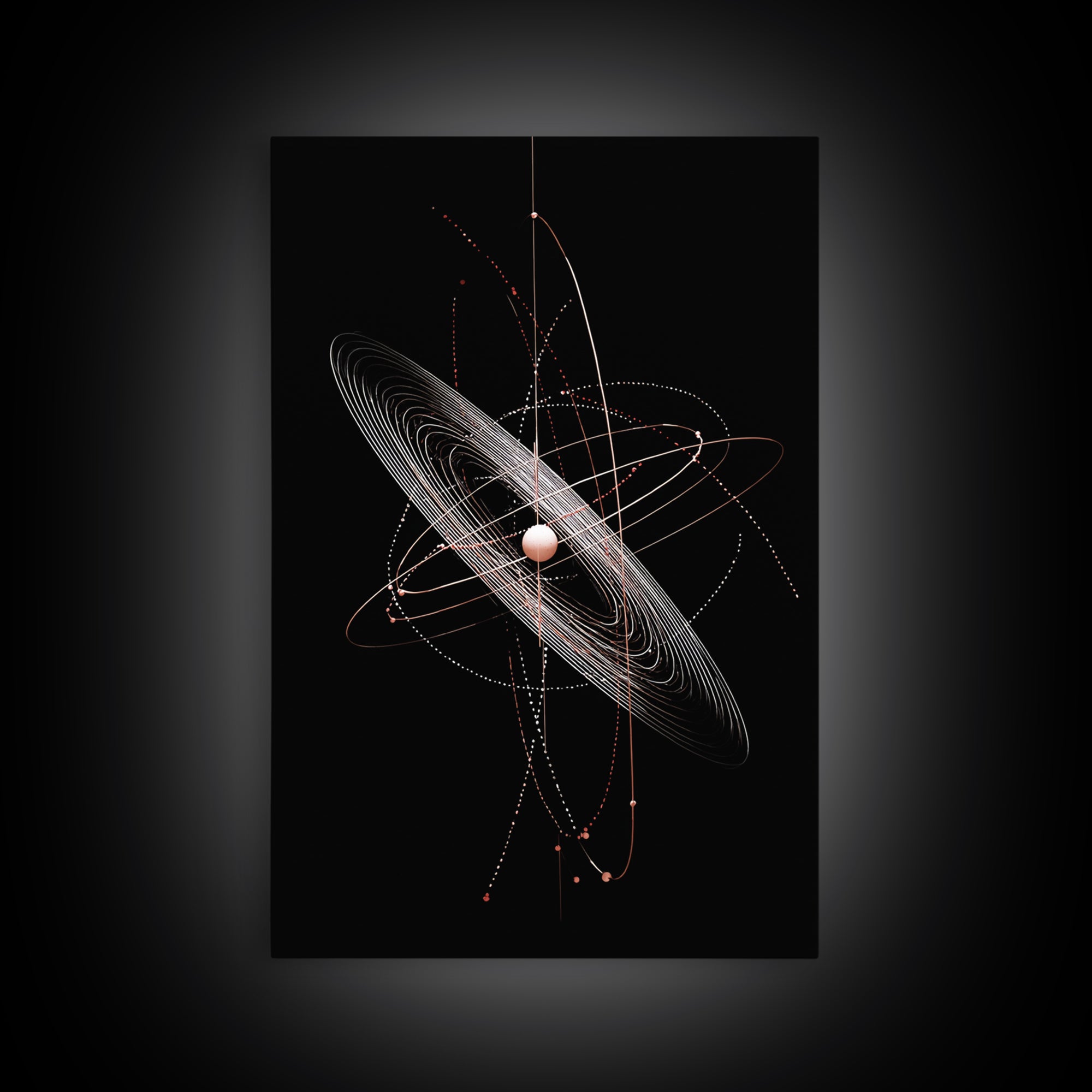 Black Ringed Planet Orbit Lines Canvas Print, Modern Geometric Wall Art, Atomic Retro Decor, Space Poster For Bedroom Decor