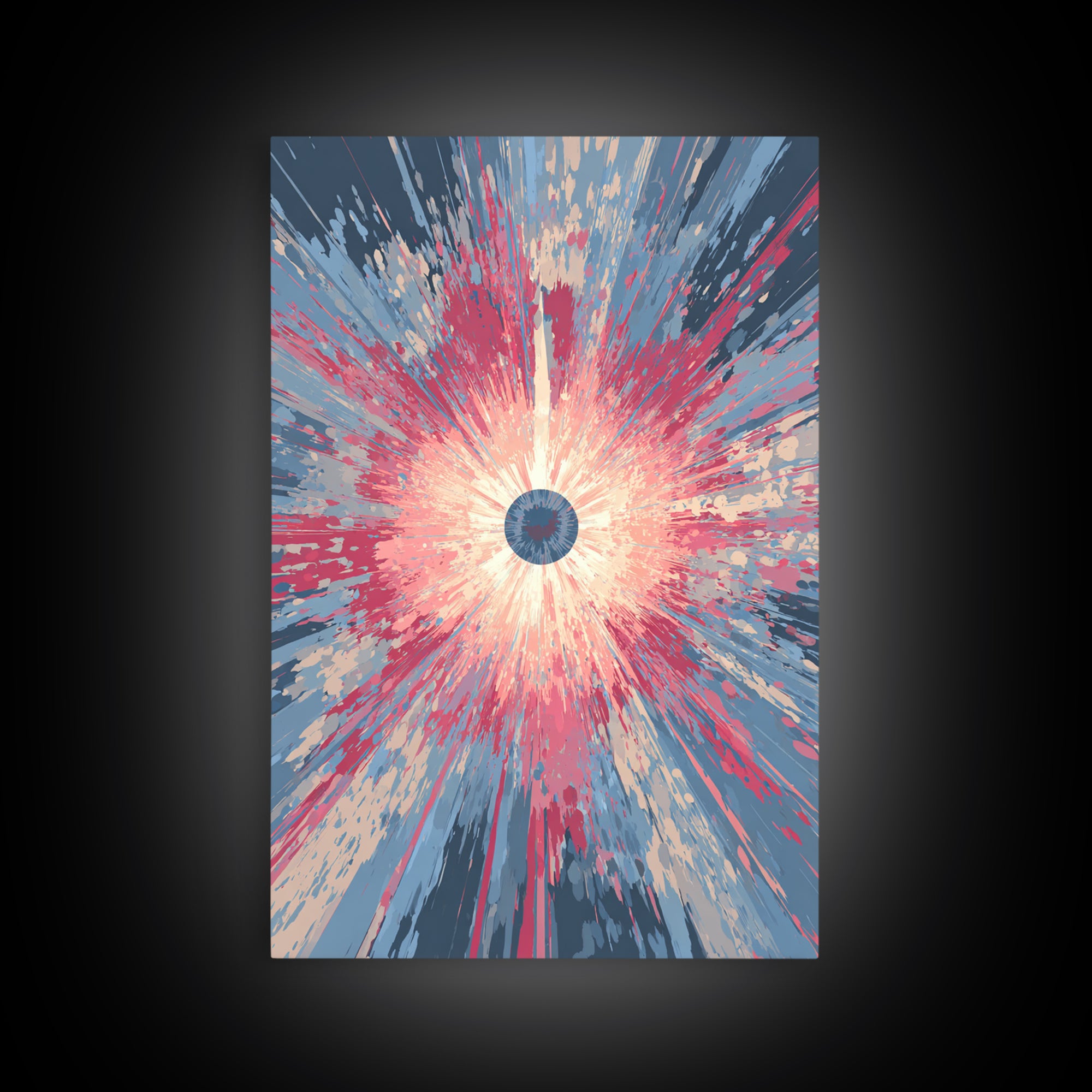 Pink Blue Exploding Starburst With Soft Rays Canvas Print, Modern Abstract Art, Colorful Wall Art, Trendy Home Office Decor