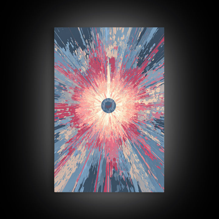 Pink Blue Exploding Starburst With Soft Rays Canvas Print, Modern Abstract Art, Colorful Wall Art, Trendy Home Office Decor