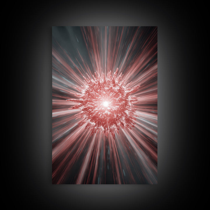 Red White Cosmic Energy Explosion Wall Art, Modern Digital Art, Abstract Space Poster, Statement Wall Decor, Large Canvas Print