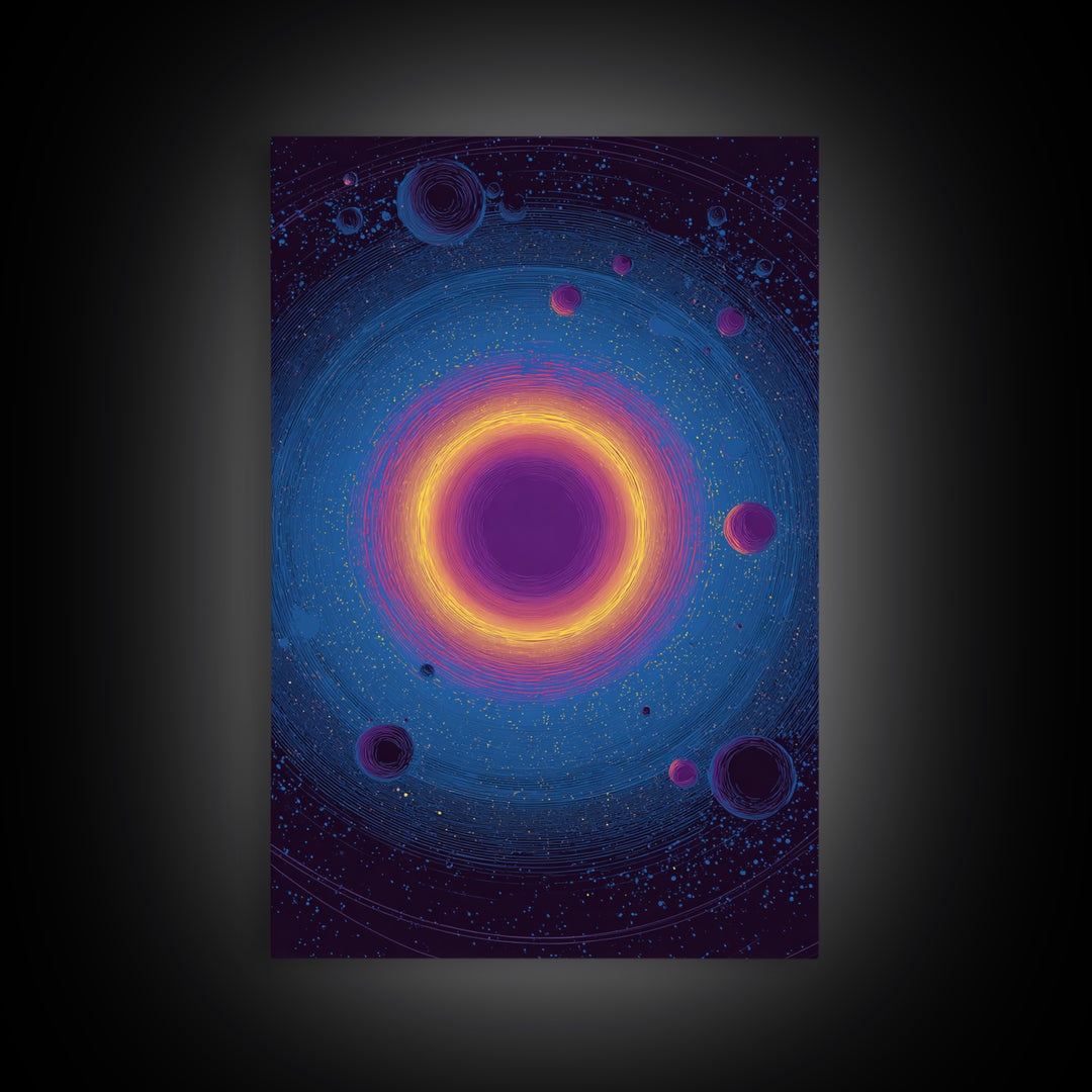 Purple Black Hole With Golden Ring Wall Art, Cosmic Retro Art, Modern Abstract Art, Space Poster, Blue Wall Decor Print Gift