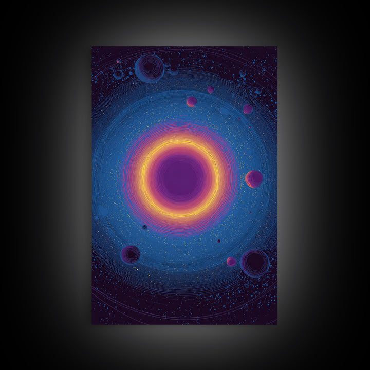 Purple Black Hole With Golden Ring Wall Art, Cosmic Retro Art, Modern Abstract Art, Space Poster, Blue Wall Decor Print Gift
