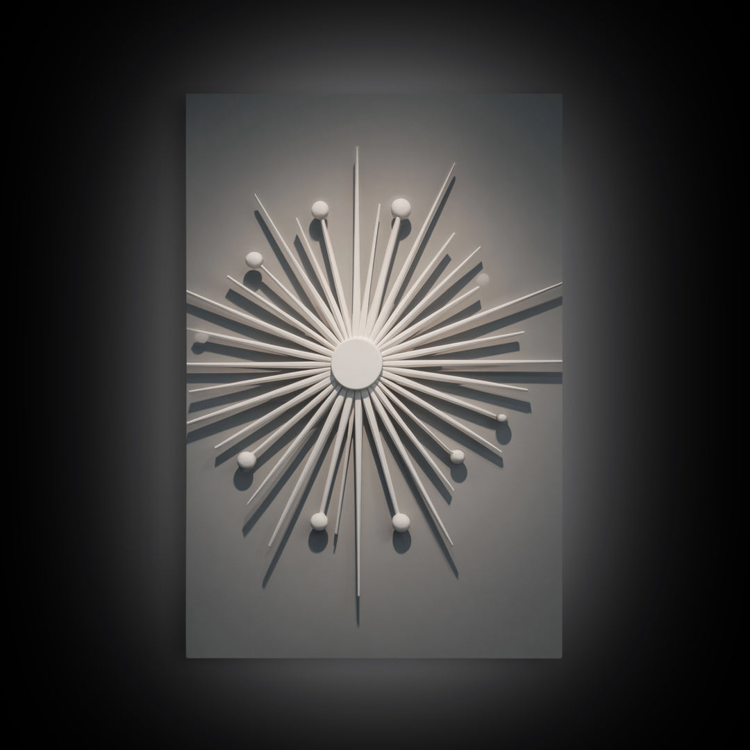 White Atomic Starburst Wall Art, Midcentury Modern Art, Retro Wall Decor, 1950s Design, MCM Home Decor Print For Living Room