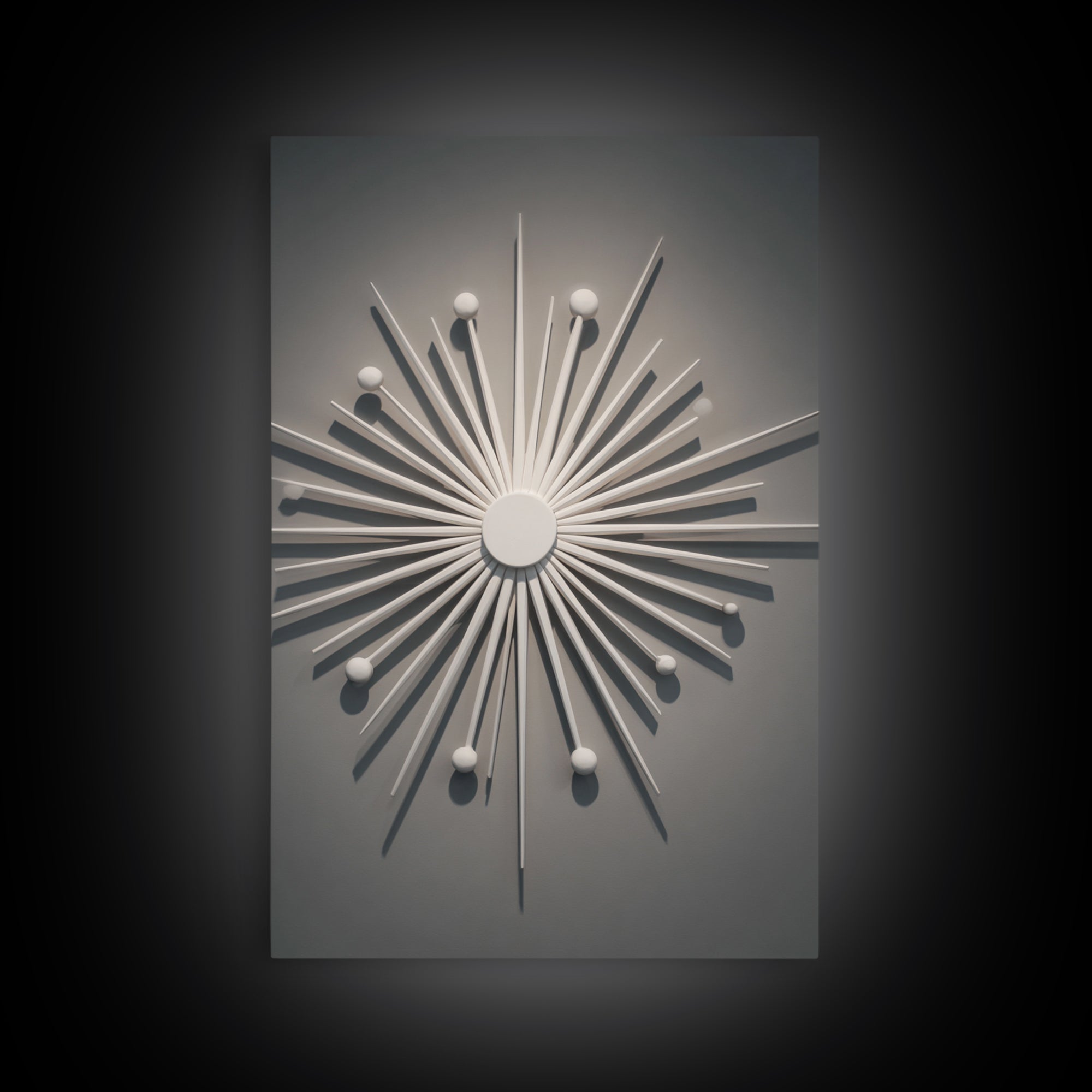 White Atomic Starburst Wall Art, Midcentury Modern Art, Retro Wall Decor, 1950s Design, MCM Home Decor Print For Living Room