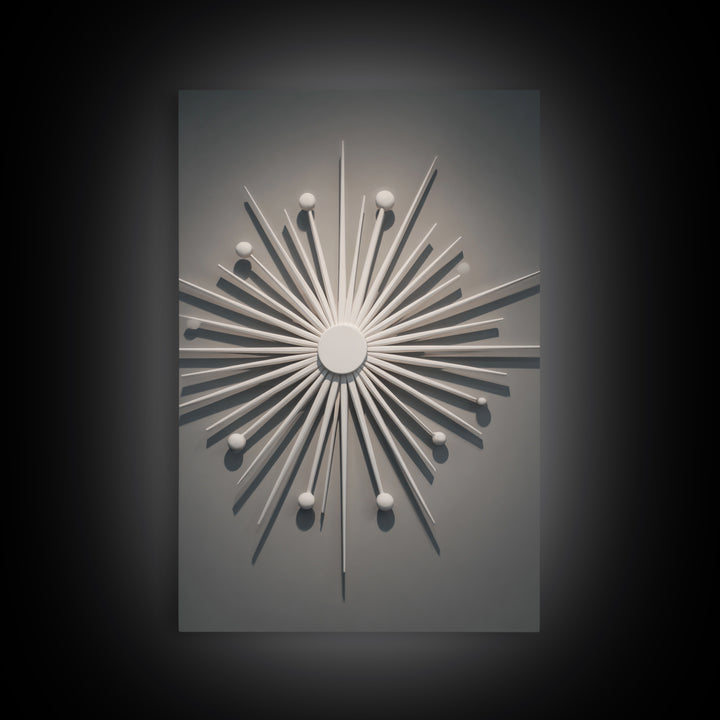 White Atomic Starburst Wall Art, Midcentury Modern Art, Retro Wall Decor, 1950s Design, MCM Home Decor Print For Living Room