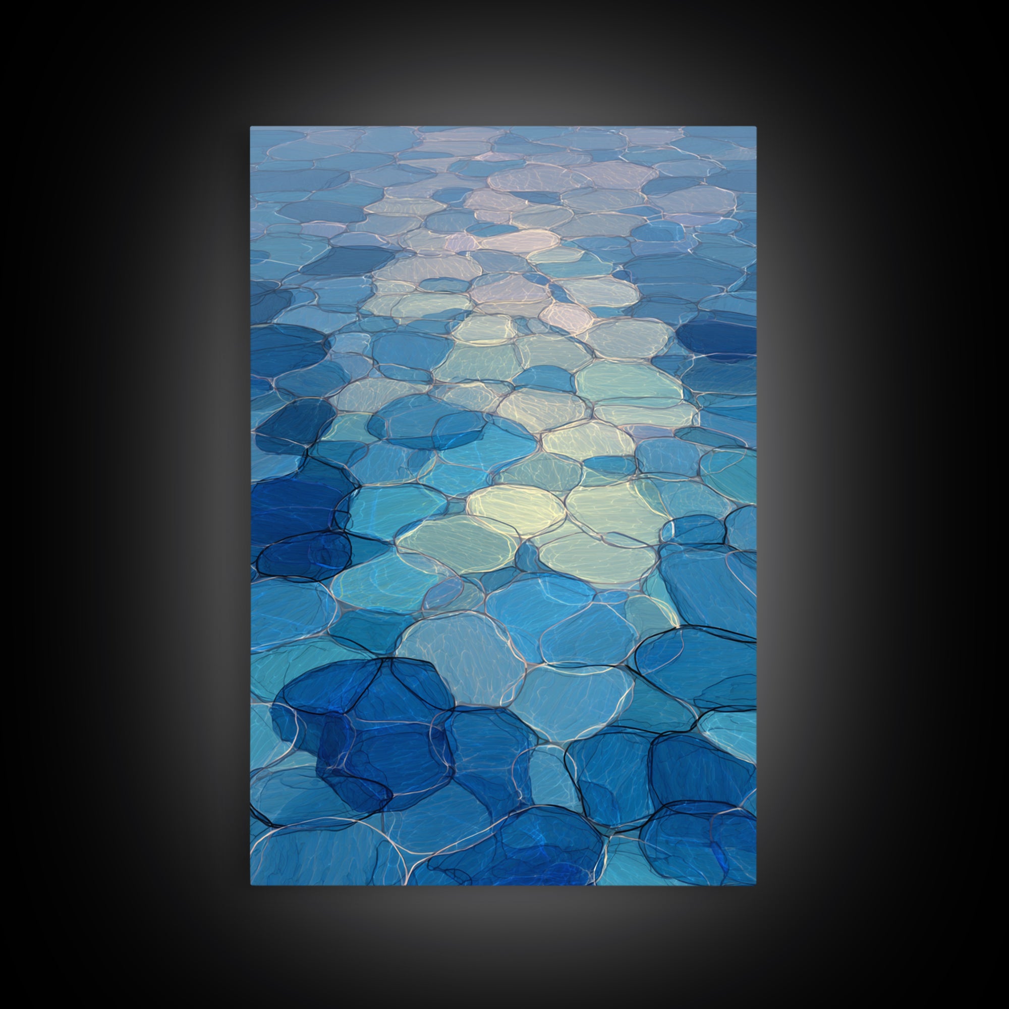 Blue Mosaic Water Path, Framed Canvas Print, Abstract Wall Art, Coastal Modern Decor, Calm Geometric Art For Bedroom And Home