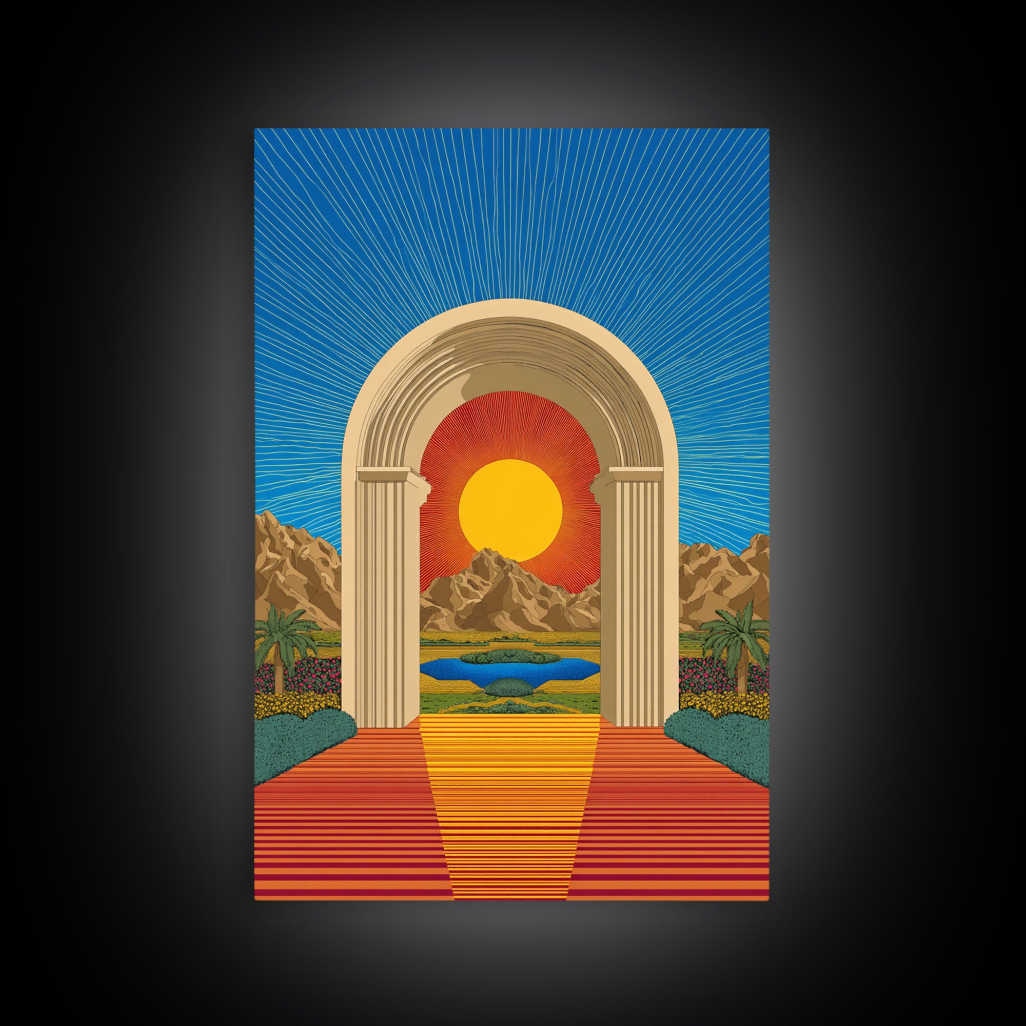 Desert Sun Portal Landscape Canvas Print, Midcentury Modern Wall Art, Retro Travel Poster, Scenic Southwest Home Decor Art