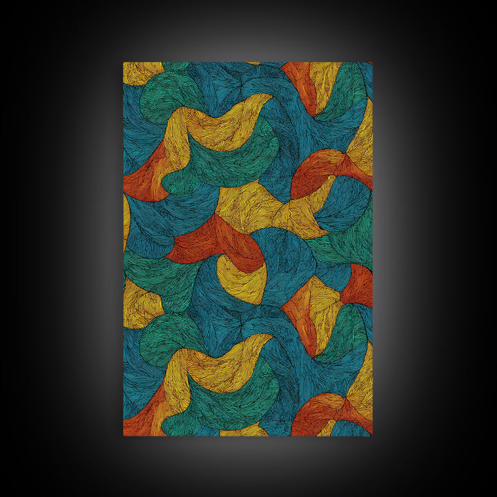 Textured Teal Rust Ribbon Abstract Wall Art, Mid Century Modern Art Print, Retro Pattern Home Office Decor For Living Room