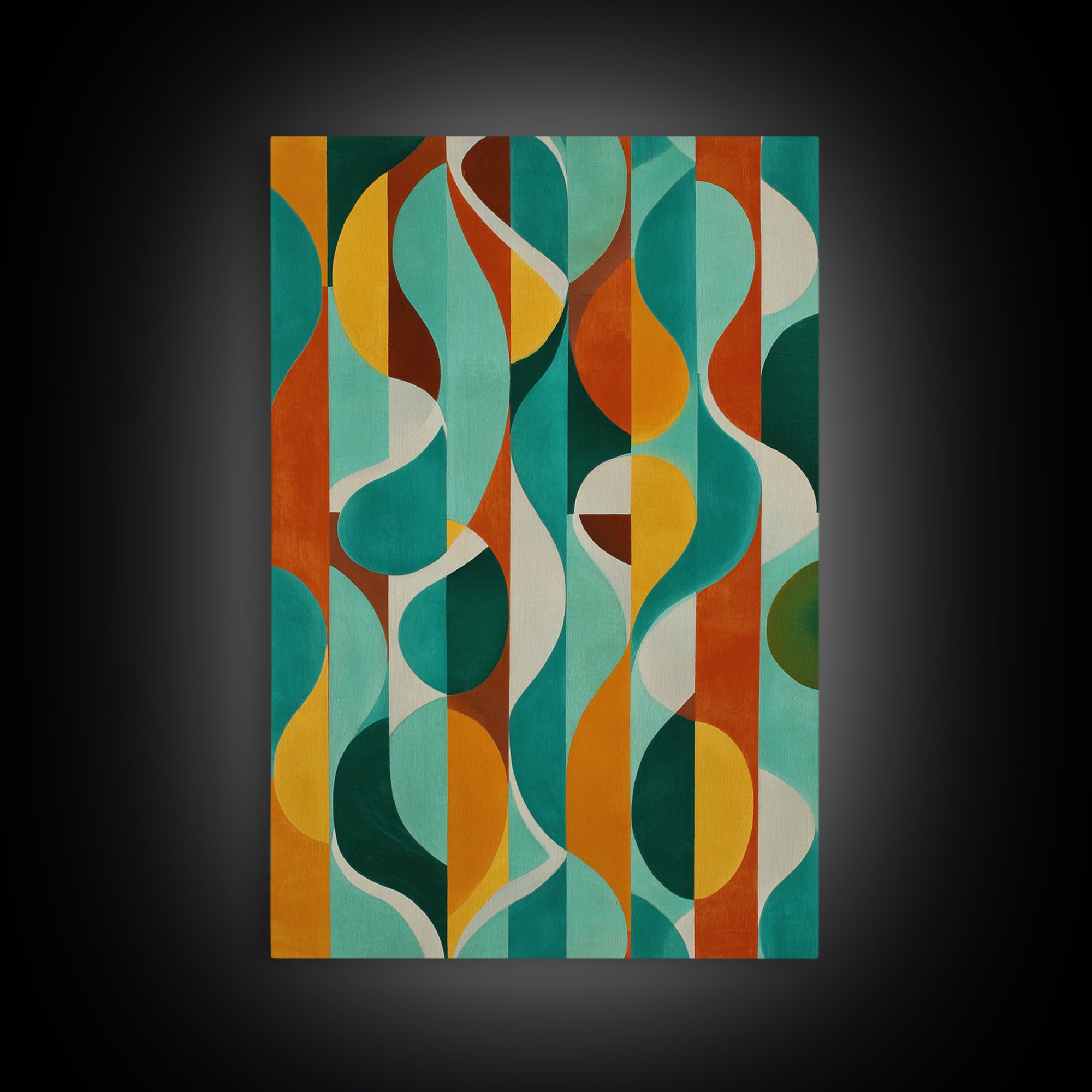 Teal Orange Circle Stripe Canvas Print, Mid Century Modern Wall Art, Bold Geometric Abstract Living Room Retro Home Decor