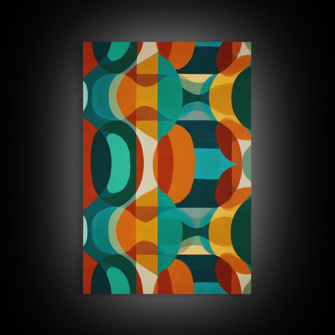 Overlapping Teal Orange Circle Canvas Print, Mid Century Modern Wall Art, Bold Geometric Abstract Retro Home Office Decor