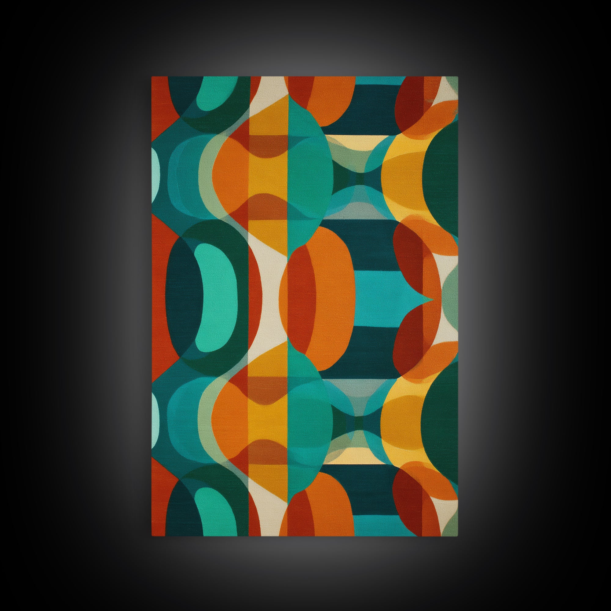 Overlapping Teal Orange Circle Canvas Print, Mid Century Modern Wall Art, Bold Geometric Abstract Retro Home Office Decor