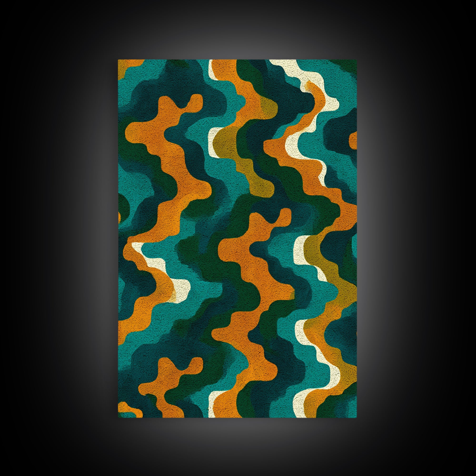 Organic Teal Orange Wave Abstract Wall Art, Mid Century Modern Canvas Print, Retro Groovy Funky Pattern Living Room Decor