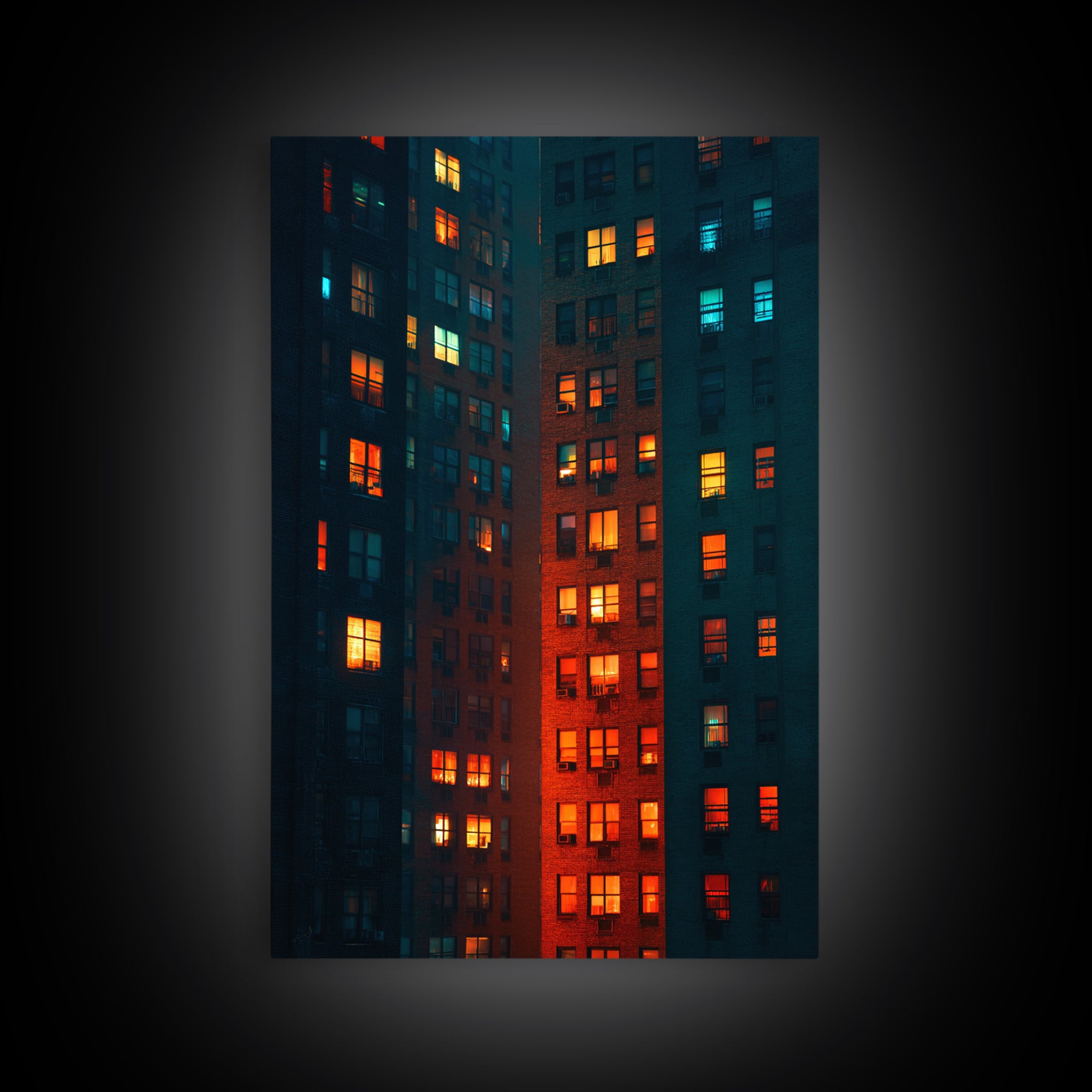 Glowing Apartment Windows Wall Art, Urban Night Photography Print, Modern Wall Decor, Cityscape Poster For Loft Living Room