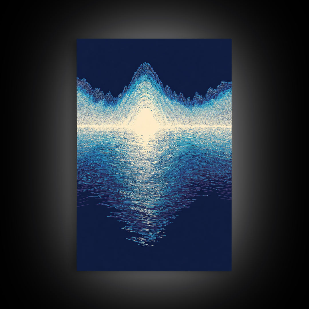 Luminous Blue Waveform Canvas Print, Abstract Ocean Light Wall Art, Modern Digital Art Poster, Meditation Room Decor Gift