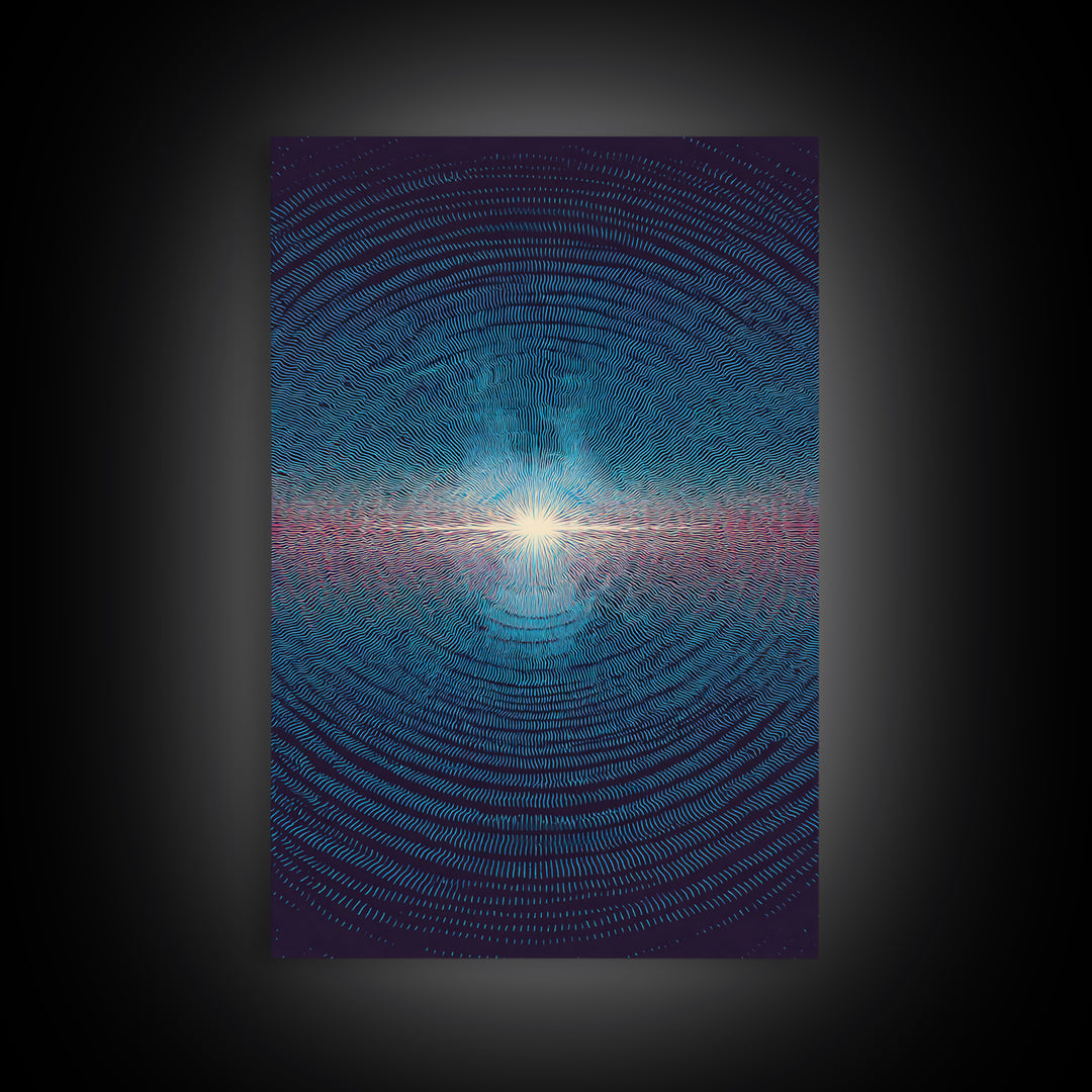 Radiant Blue Ripple Sun Wall Art, Circular Abstract Light Print, Modern Geometric Art, Space Inspired Decor For Bedroom Poster