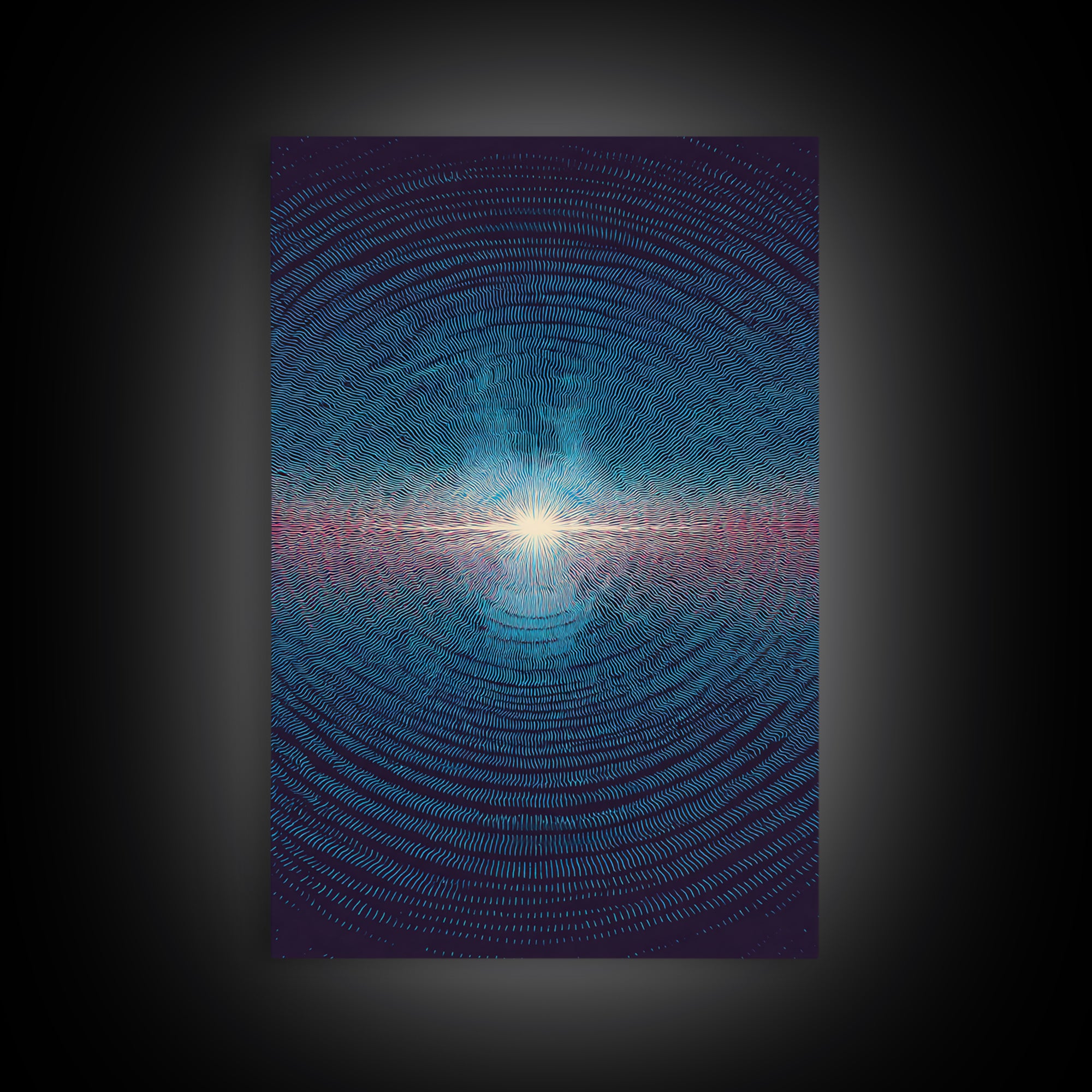 Radiant Blue Ripple Sun Wall Art, Circular Abstract Light Print, Modern Geometric Art, Space Inspired Decor For Bedroom Poster