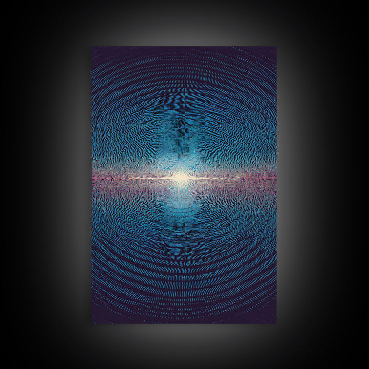 Radiant Blue Ripple Sun Wall Art, Circular Abstract Light Print, Modern Geometric Art, Space Inspired Decor For Bedroom Poster