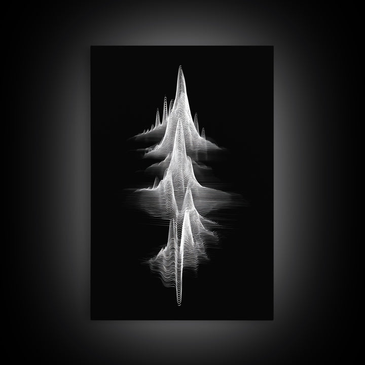 Black White Waveform Peak Wall Art, Minimal Abstract Line Print, Modern Sci Fi Poster, Geometric Office Decor Gift For Music Room