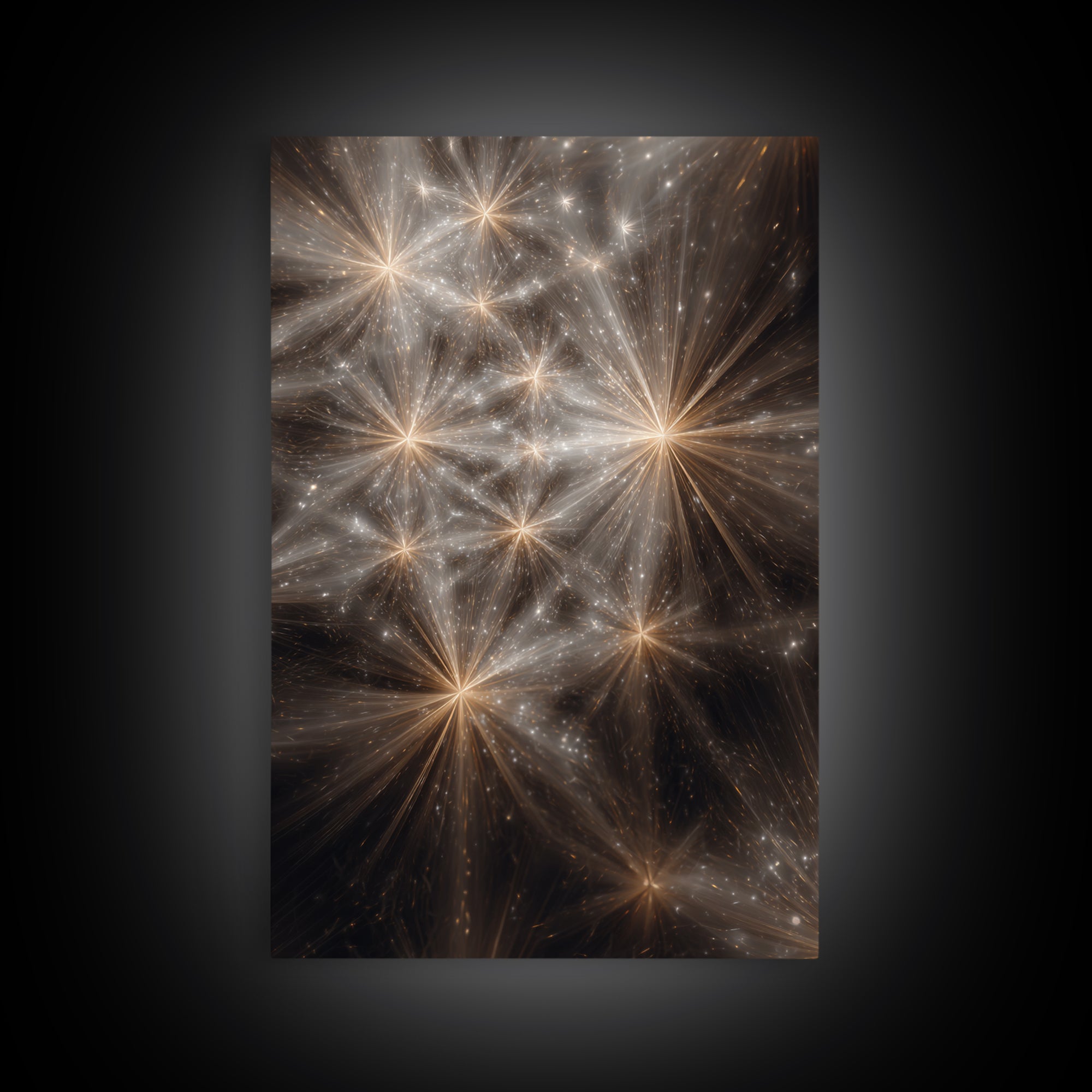 Golden Cosmic Starburst Network Framed Canvas Print, Space Abstract Art, Modern Wall Art, Statement Wall Decor, Luxury Home Decor