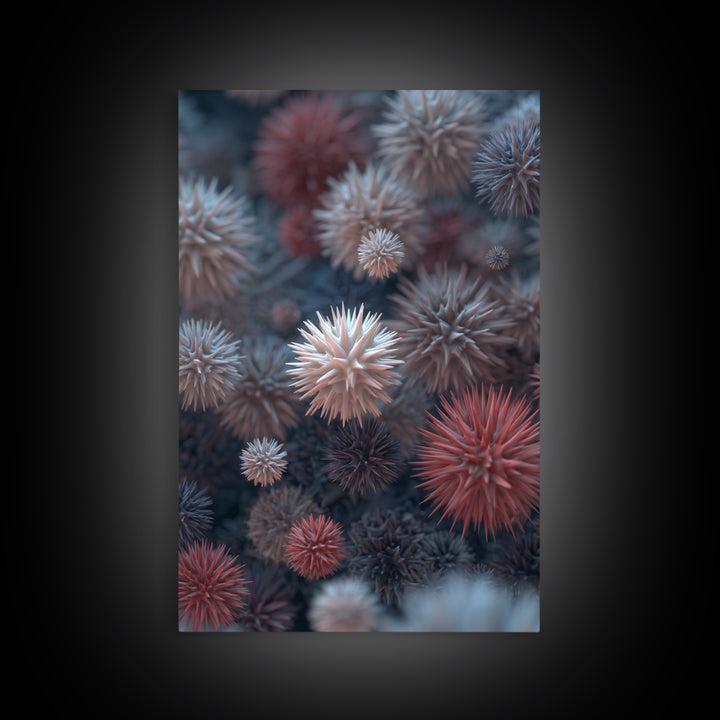 Surreal Spiky Coral Urchin Abstract Canvas Print, Blue Red Modern Art Print, Nature Wall Art Decor, Coastal Statement Piece