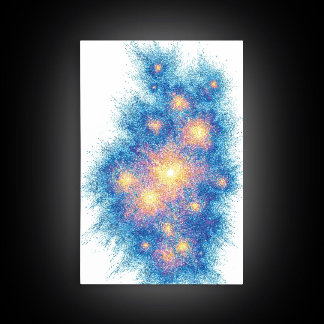 Blue Gold Particle Burst Abstract Wall Art, Modern Digital Art Print, Space Abstract Art, Colorful Poster, Home Office Decor