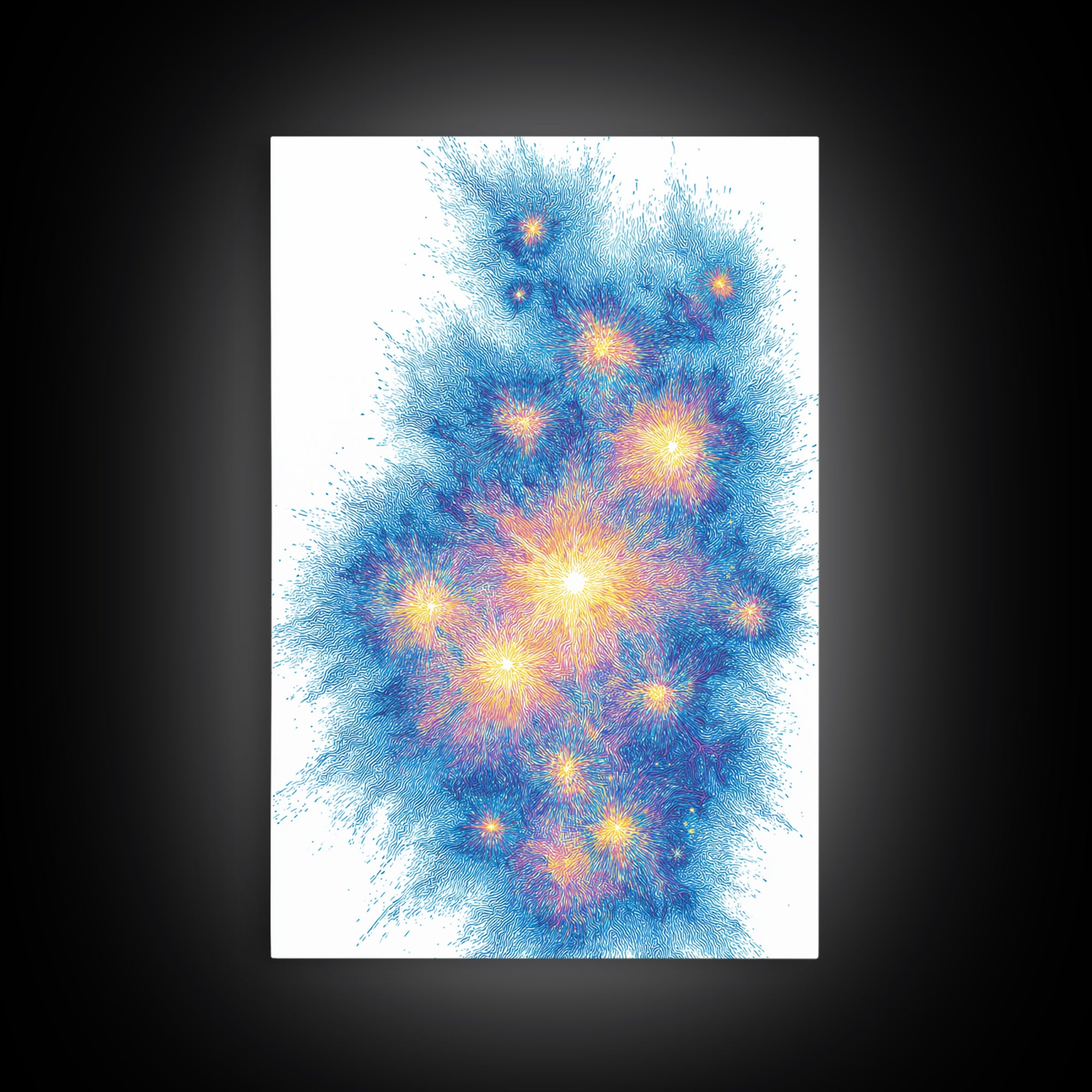 Blue Gold Particle Burst Abstract Wall Art, Modern Digital Art Print, Space Abstract Art, Colorful Poster, Home Office Decor
