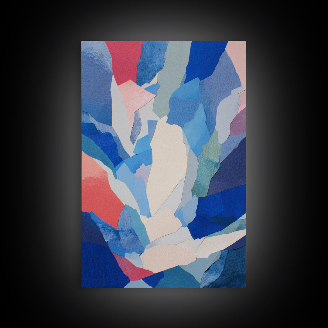 Blue Pink Torn Paper Abstract Collage, Wall Art, Modern Abstract Art Print, Contemporary Poster, Minimalist Bedroom Decor