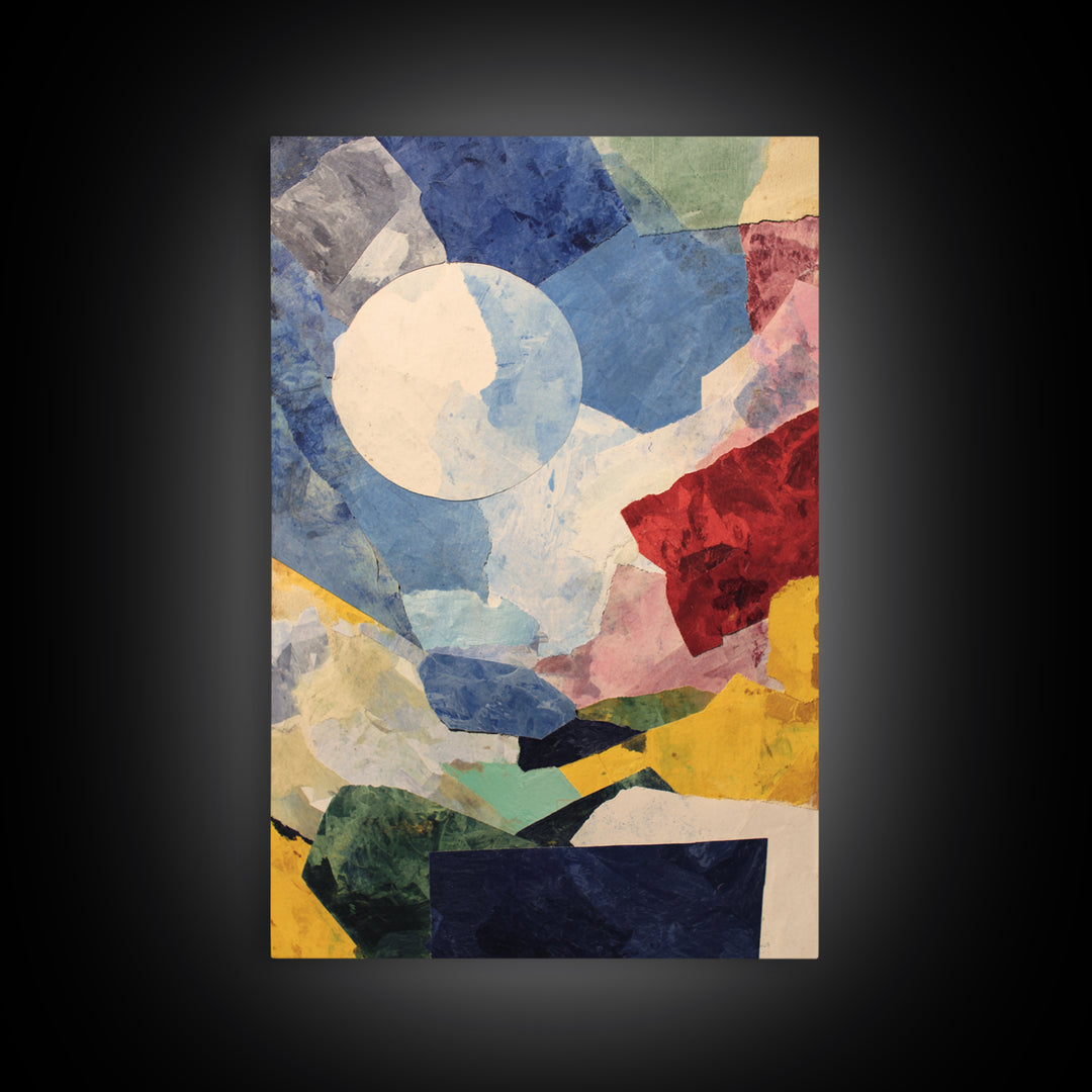 Moonlit Geometric Collage With Blue Red Yellow, Wall Art, Modern Abstract Art Print, Bauhaus Poster, Colorful Living Room Decor