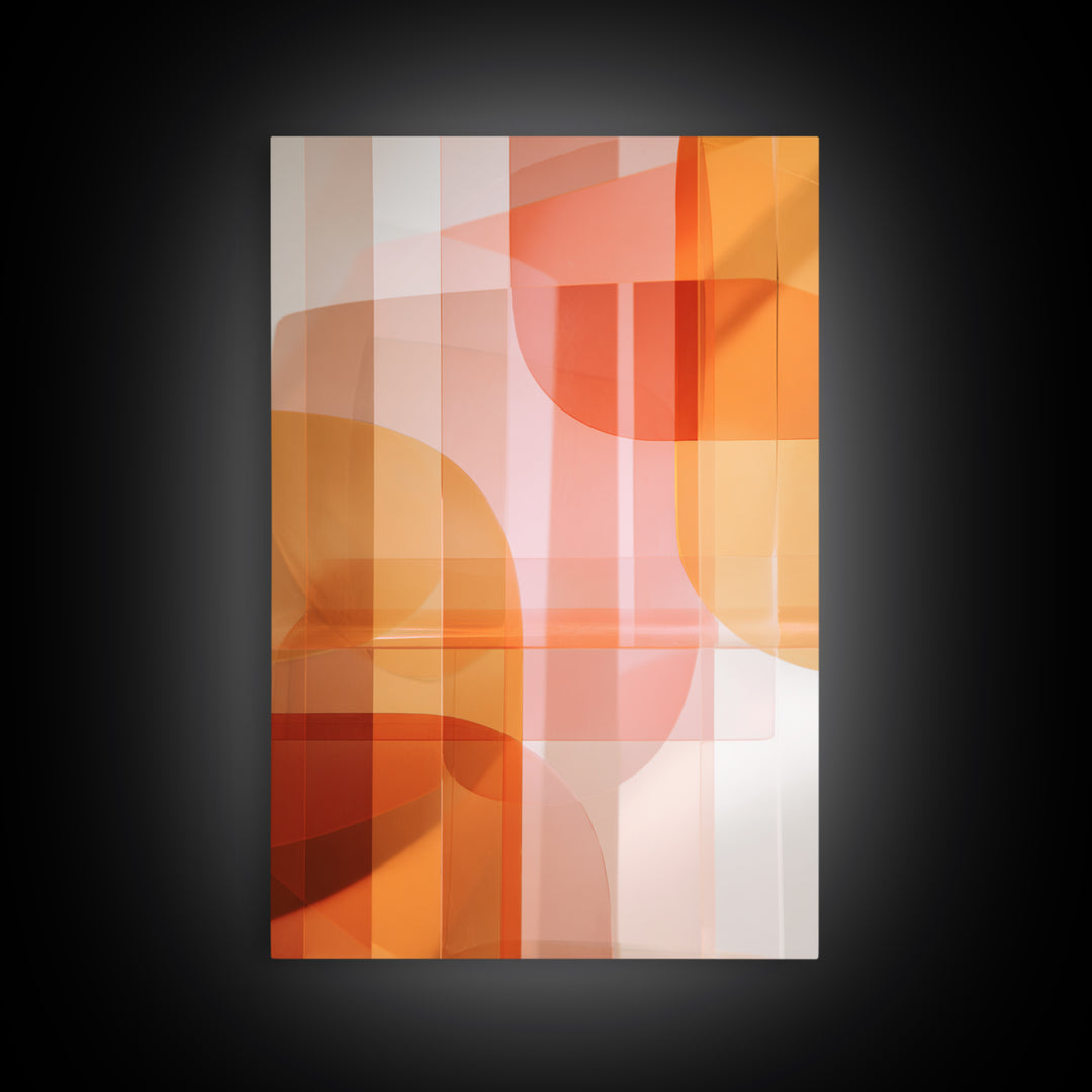 Orange Pink Translucent Shapes, Canvas Print, Modern Geometric Wall Art, Warm Abstract Decor, Mid Century Home Office Poster