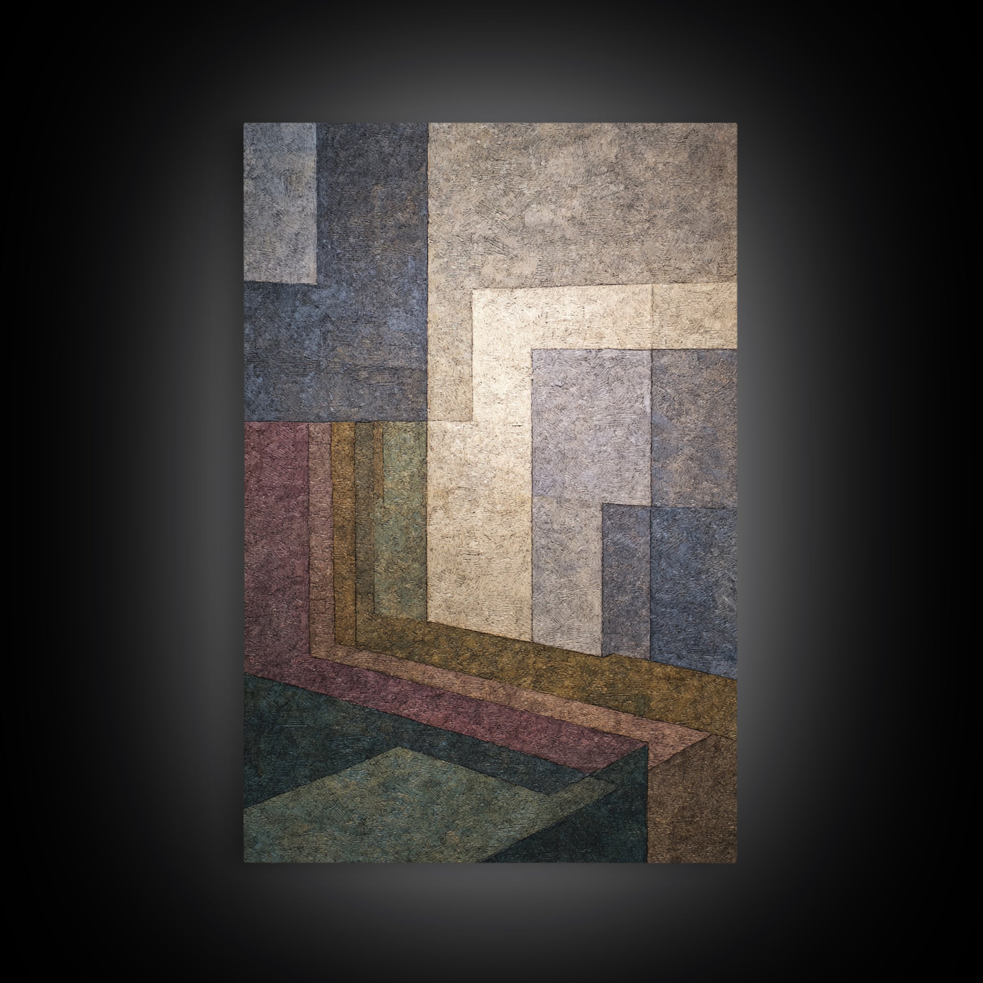 Moody Architectural Geometry Wall Art, Midcentury Modern Abstract Print, Neutral Blue Mauve Decor, Perspective Office Art
